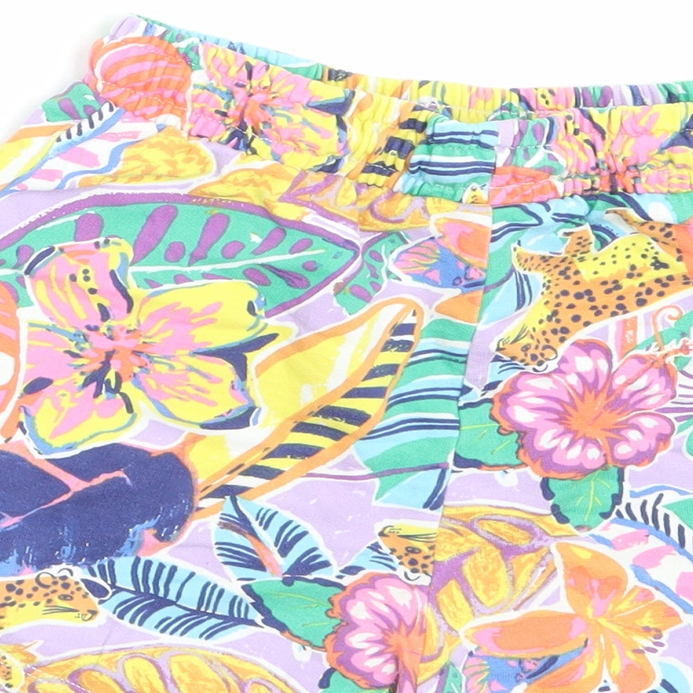 NEXT Girls Multicoloured Floral Cotton Sweat Shorts Size 8 Years Regular Drawstring