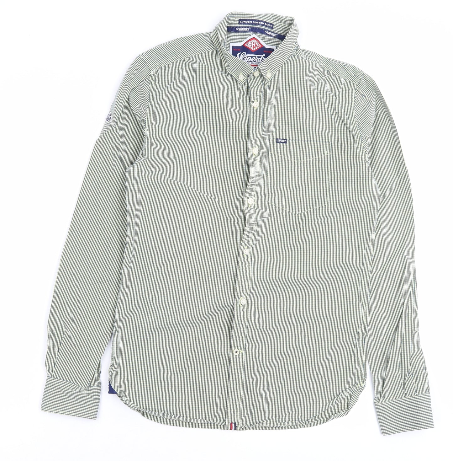 Superdry Mens Green Plaid Cotton Button-Up Size S Collared Button - Pocket Detail