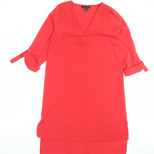 Atmosphere Womens Red Polyester A-Line Size 10 V-Neck Pullover