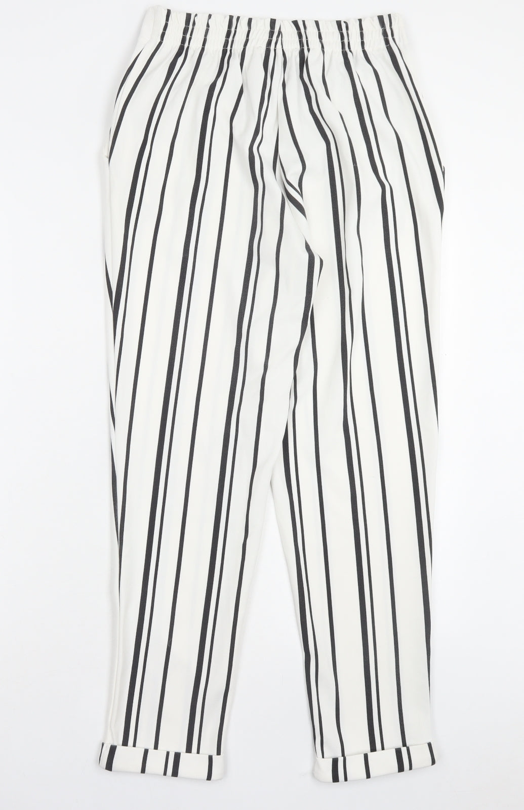 Primark Womens White Striped Polyester Trousers Size 10 L27 in Regular