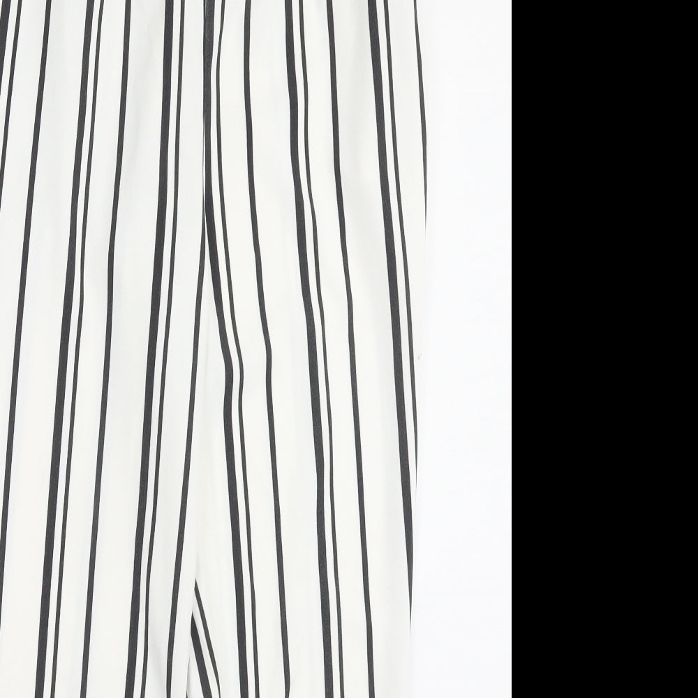 Primark Womens White Striped Polyester Trousers Size 10 L27 in Regular