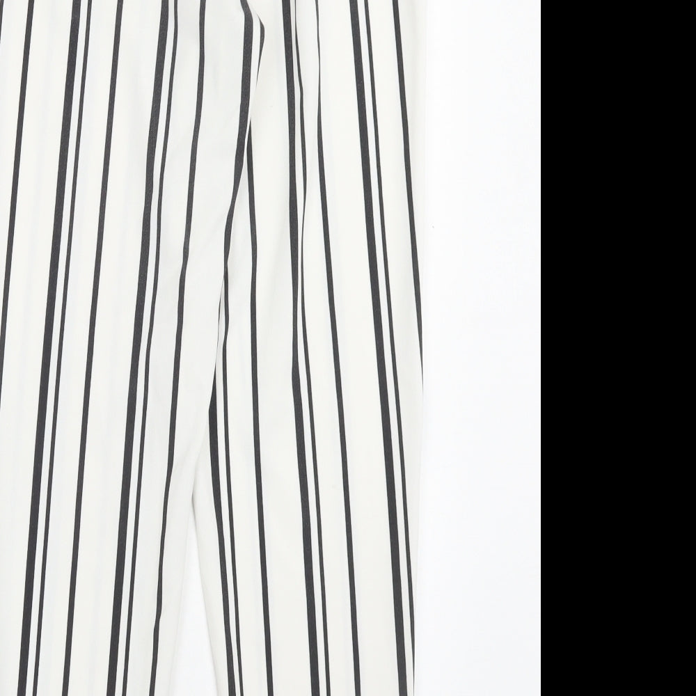 Primark Womens White Striped Polyester Trousers Size 10 L27 in Regular