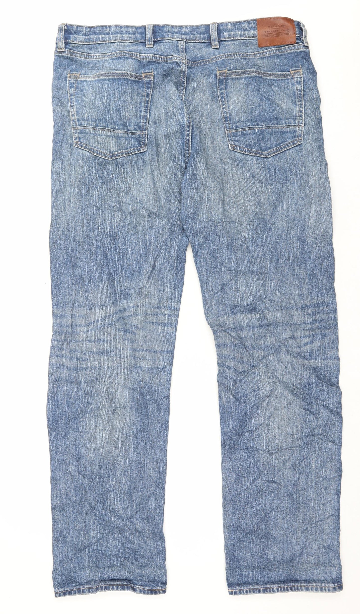 Marks and Spencer Mens Blue Cotton Straight Jeans Size 40 L33 in Regular Button - Long Leg
