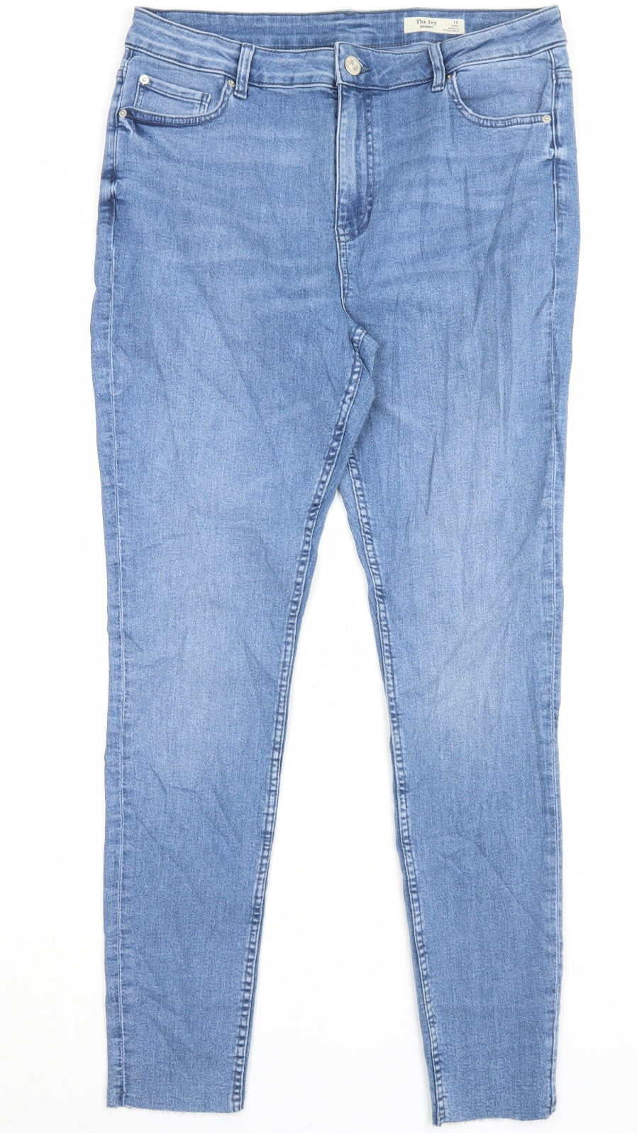 Marks and Spencer Womens Blue Cotton Skinny Jeans Size 16 L30 in Regular Button
