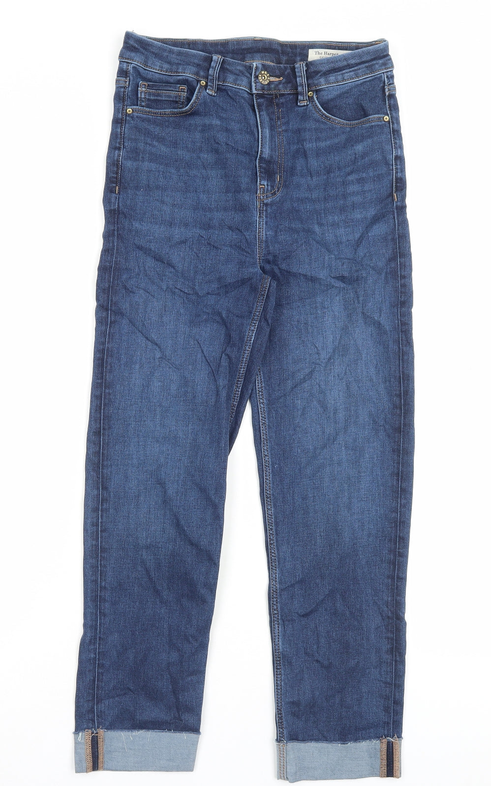 Marks and Spencer Womens Blue Cotton Straight Jeans Size 10 L26 in Regular Button