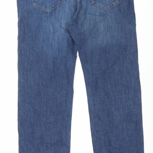Marks and Spencer Mens Blue Cotton Straight Jeans Size 36 in L33 in Regular Button - Long Leg