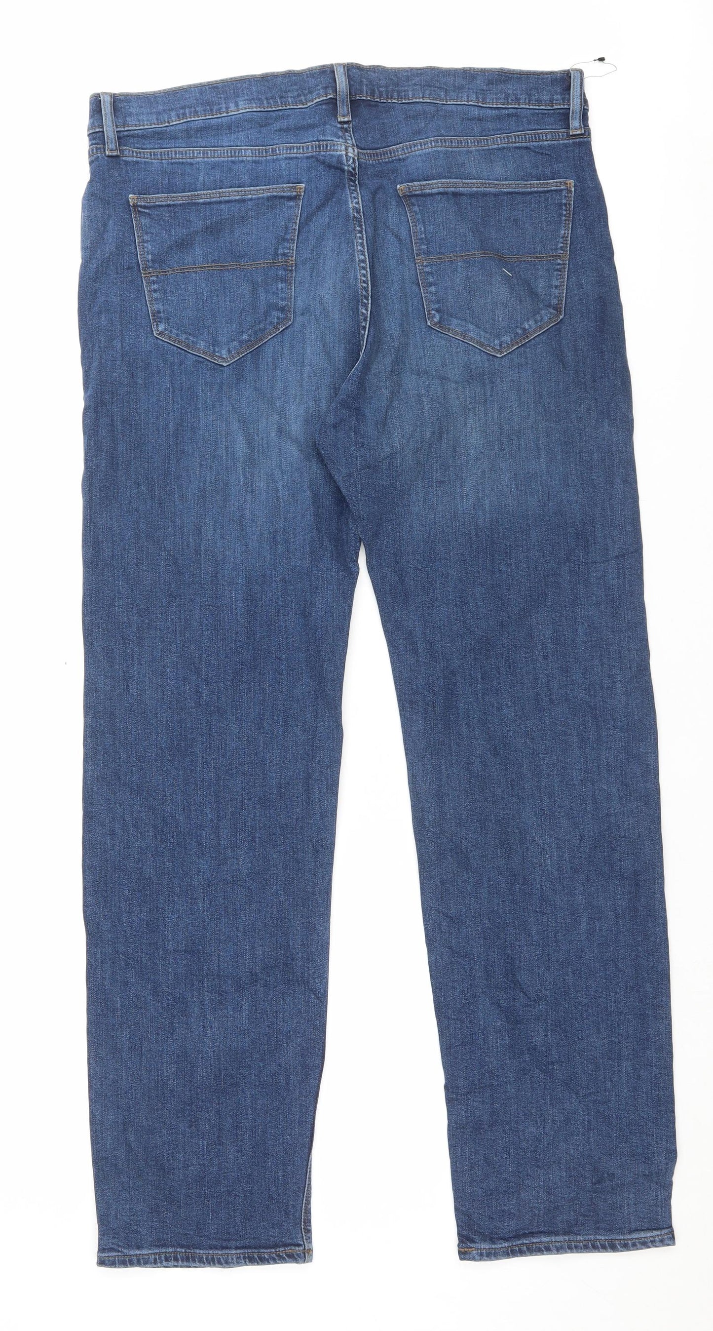 Marks and Spencer Mens Blue Cotton Straight Jeans Size 36 in L33 in Regular Button - Long Leg