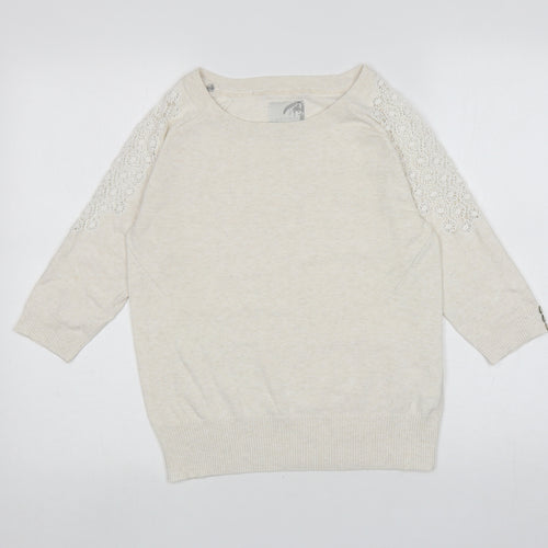 RJR. John Roche Womens Ivory Boat Neck Cotton Pullover Jumper Size 12