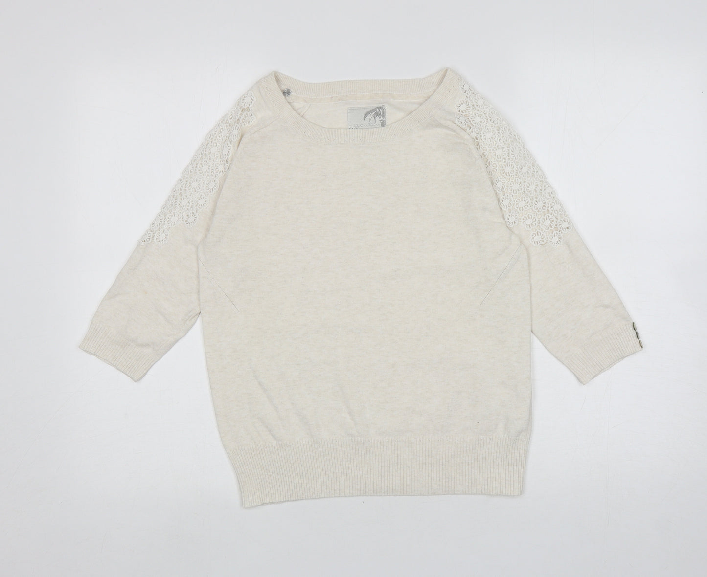 RJR. John Roche Womens Ivory Boat Neck Cotton Pullover Jumper Size 12
