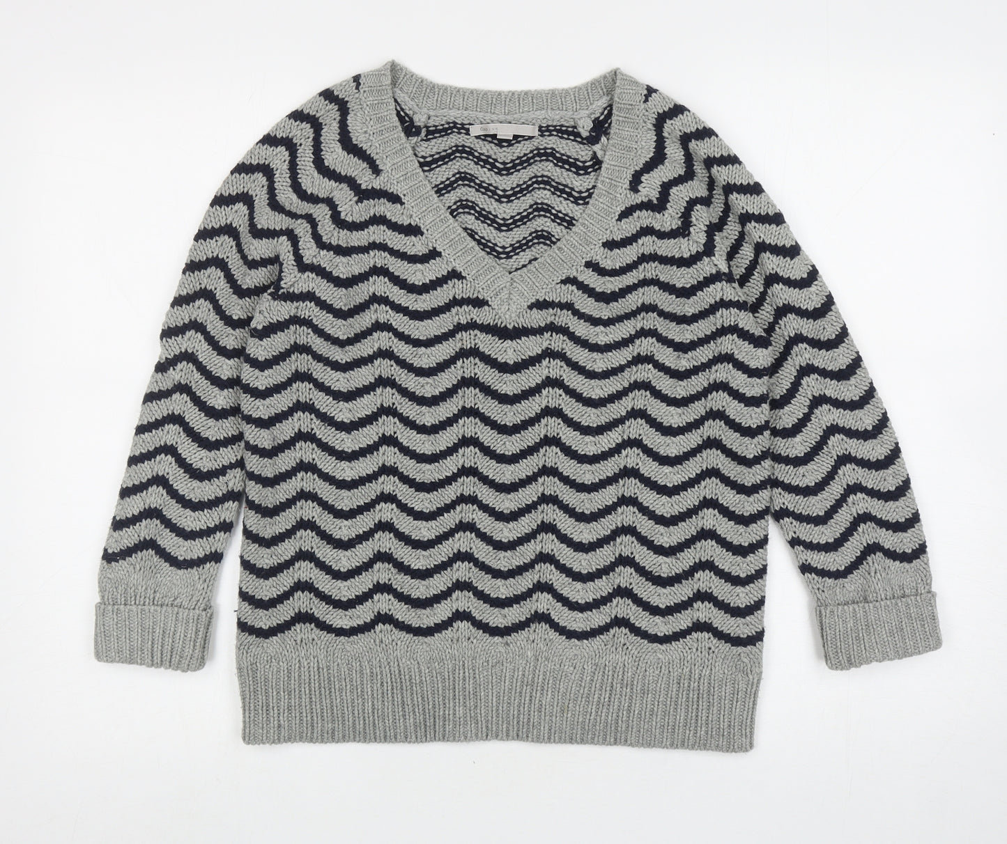 Gap Womens Grey V-Neck Geometric Acrylic Pullover Jumper Size S