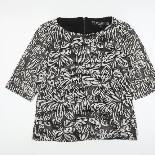 Principles Womens Black Floral Viscose Basic Blouse Size 12 Boat Neck