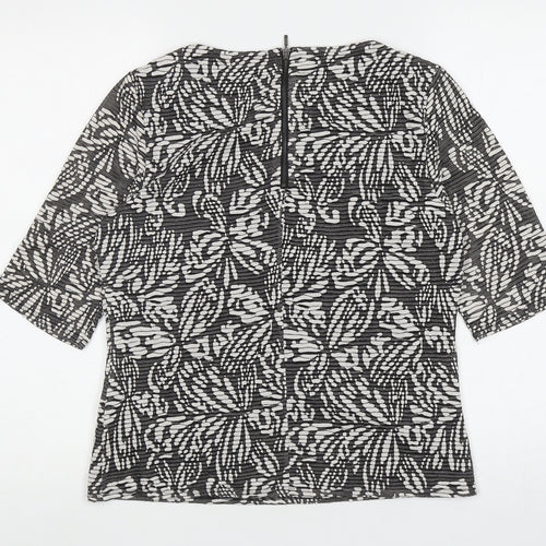 Principles Womens Black Floral Viscose Basic Blouse Size 12 Boat Neck