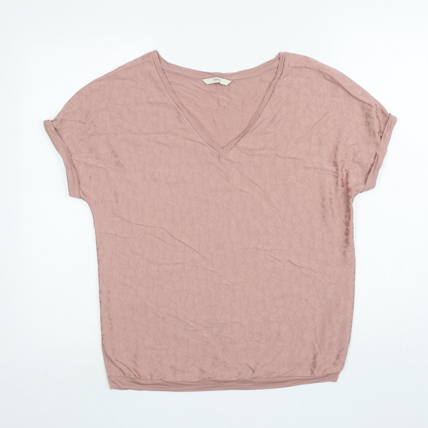 George Womens Pink Animal Print Viscose Basic T-Shirt Size 8 V-Neck