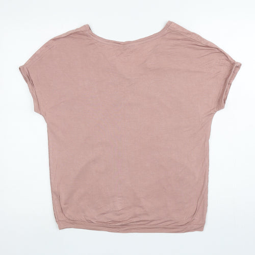 George Womens Pink Animal Print Viscose Basic T-Shirt Size 8 V-Neck