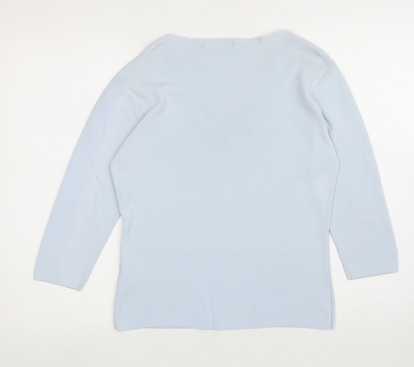 Debbie Morgan Womens Blue V-Neck Nylon Pullover Jumper Size M