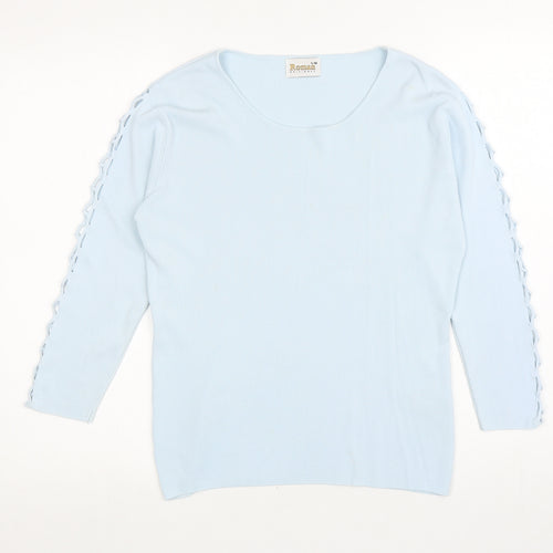 Roman Womens Blue Viscose Basic T-Shirt Size S Round Neck - Cut out sleeves