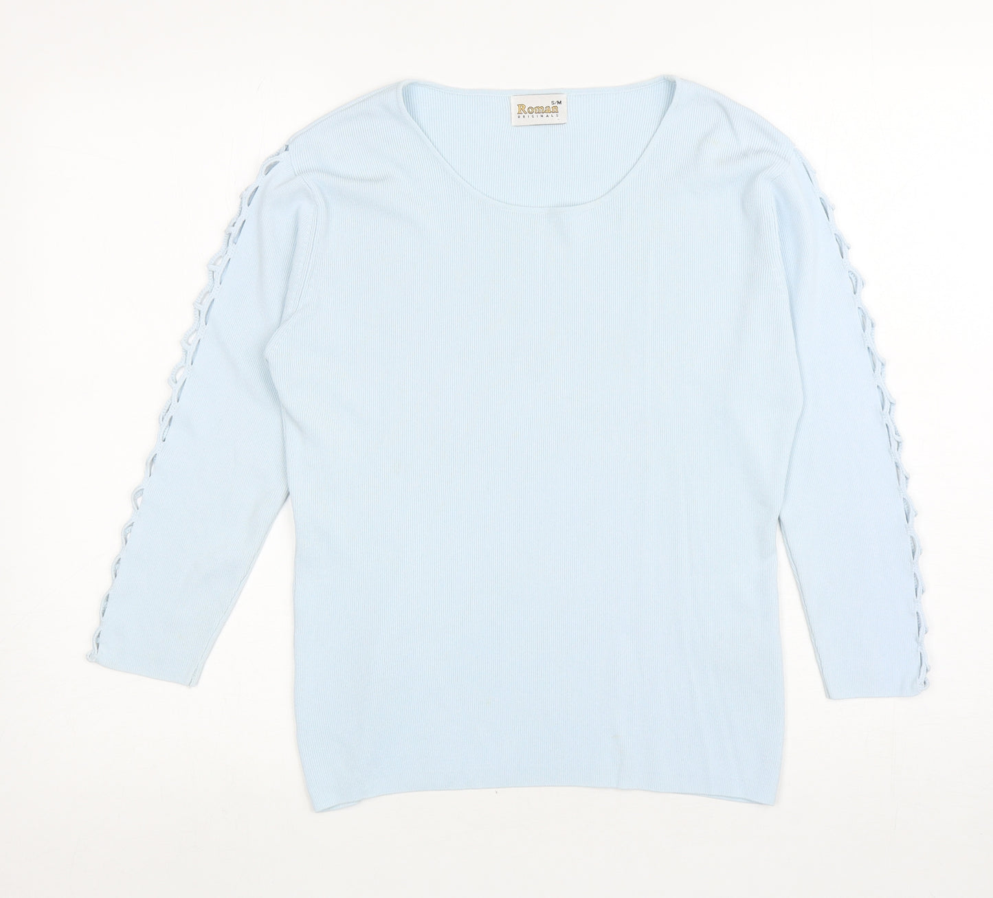Roman Womens Blue Viscose Basic T-Shirt Size S Round Neck - Cut out sleeves