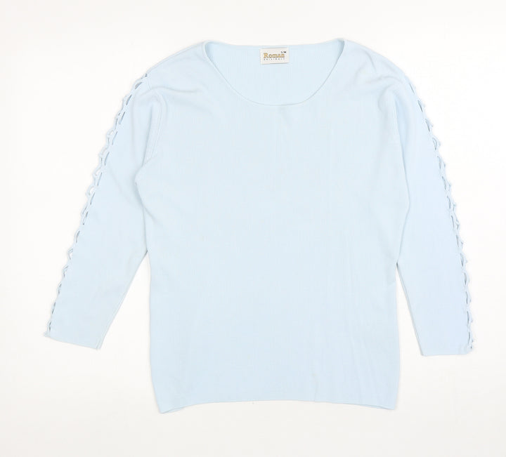 Roman Womens Blue Viscose Basic T-Shirt Size S Round Neck - Cut out sleeves