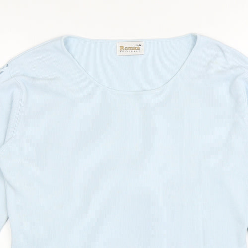 Roman Womens Blue Viscose Basic T-Shirt Size S Round Neck - Cut out sleeves