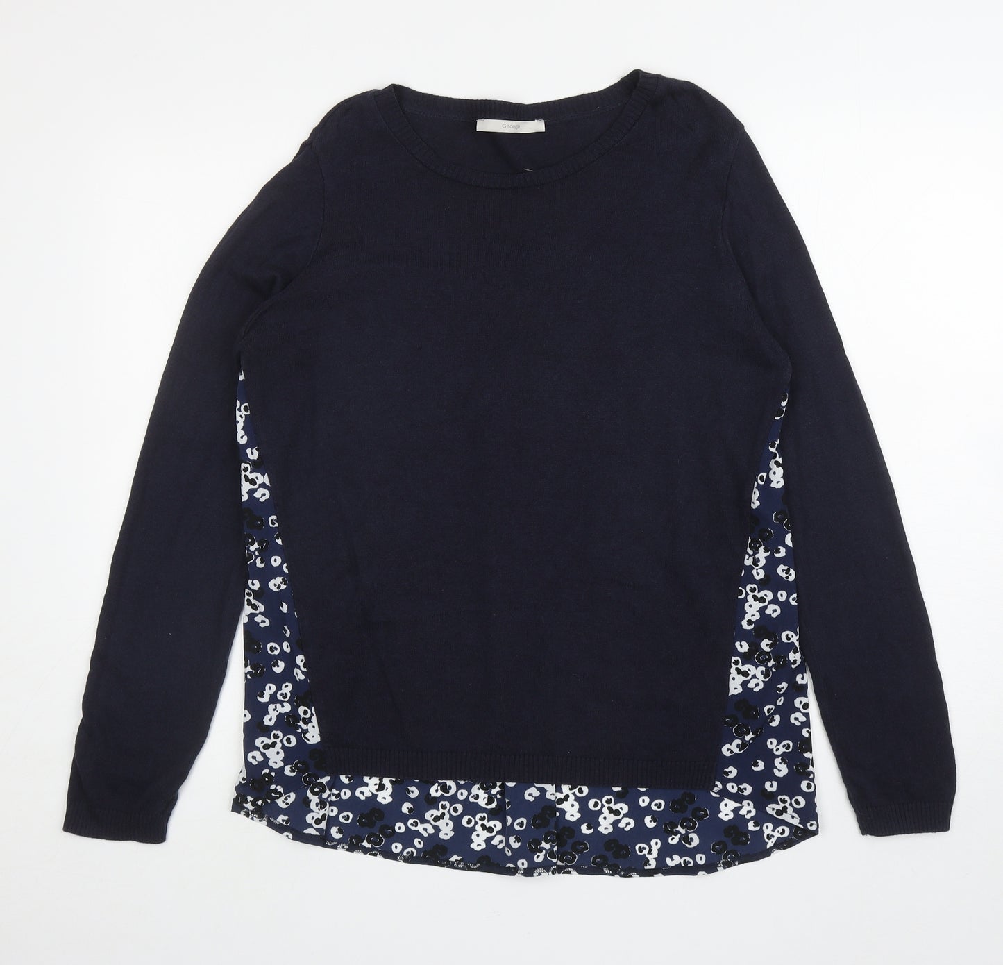 George Womens Blue Round Neck Floral Viscose Pullover Jumper Size 14
