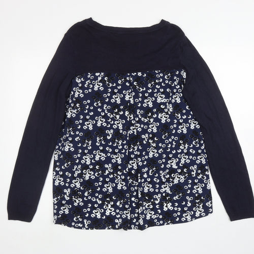 George Womens Blue Round Neck Floral Viscose Pullover Jumper Size 14