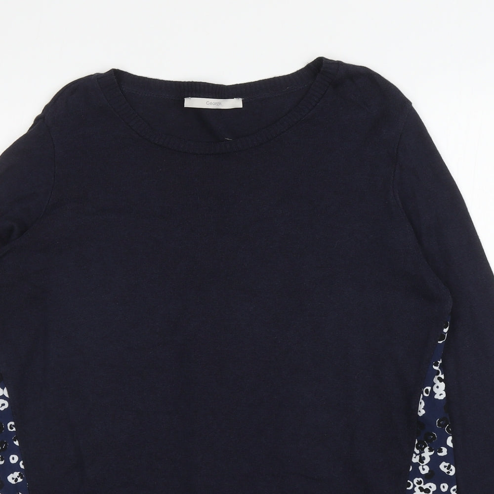 George Womens Blue Round Neck Floral Viscose Pullover Jumper Size 14