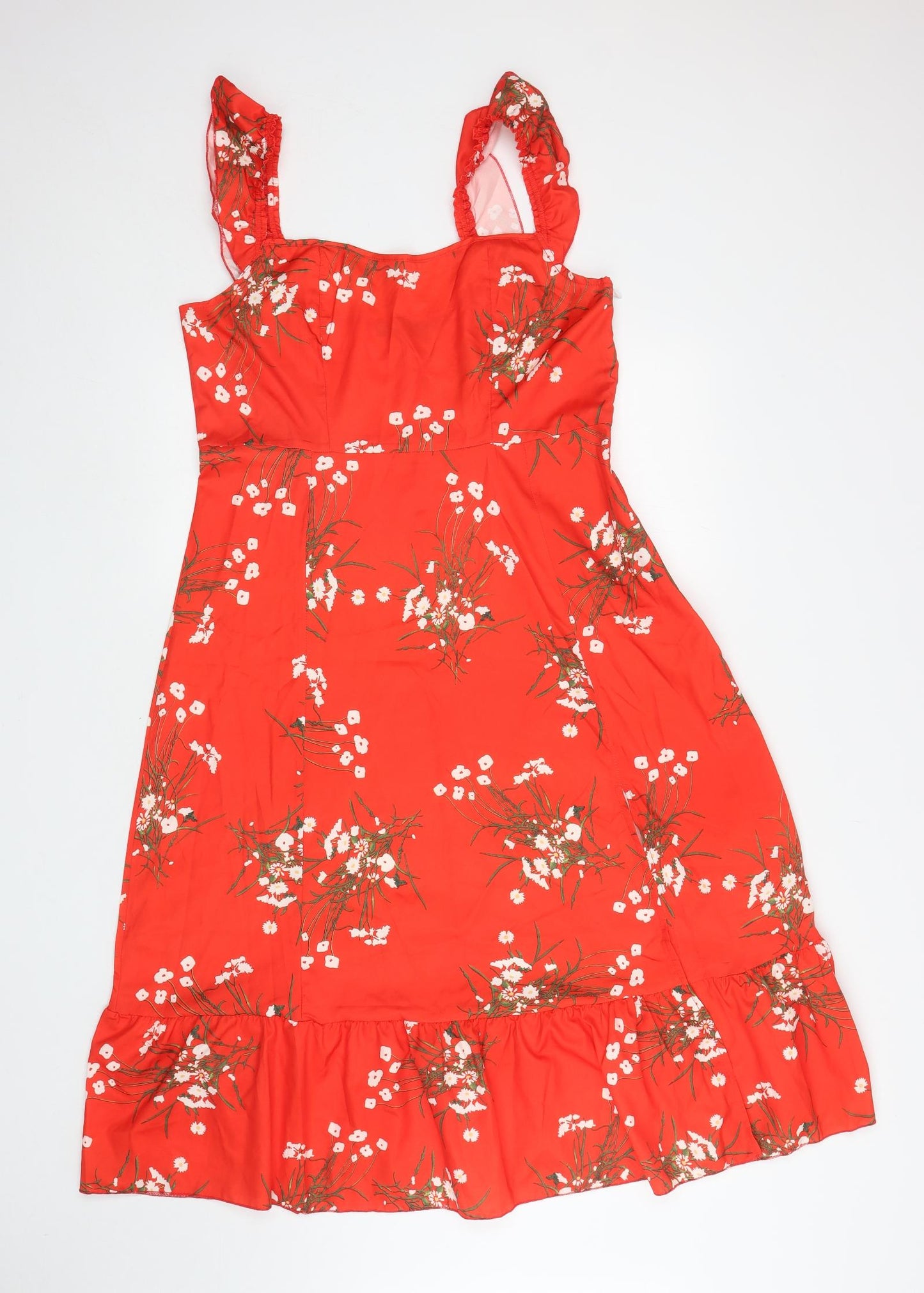 SheIn Womens Red Floral Polyester Tank Dress Size L Square Neck Zip