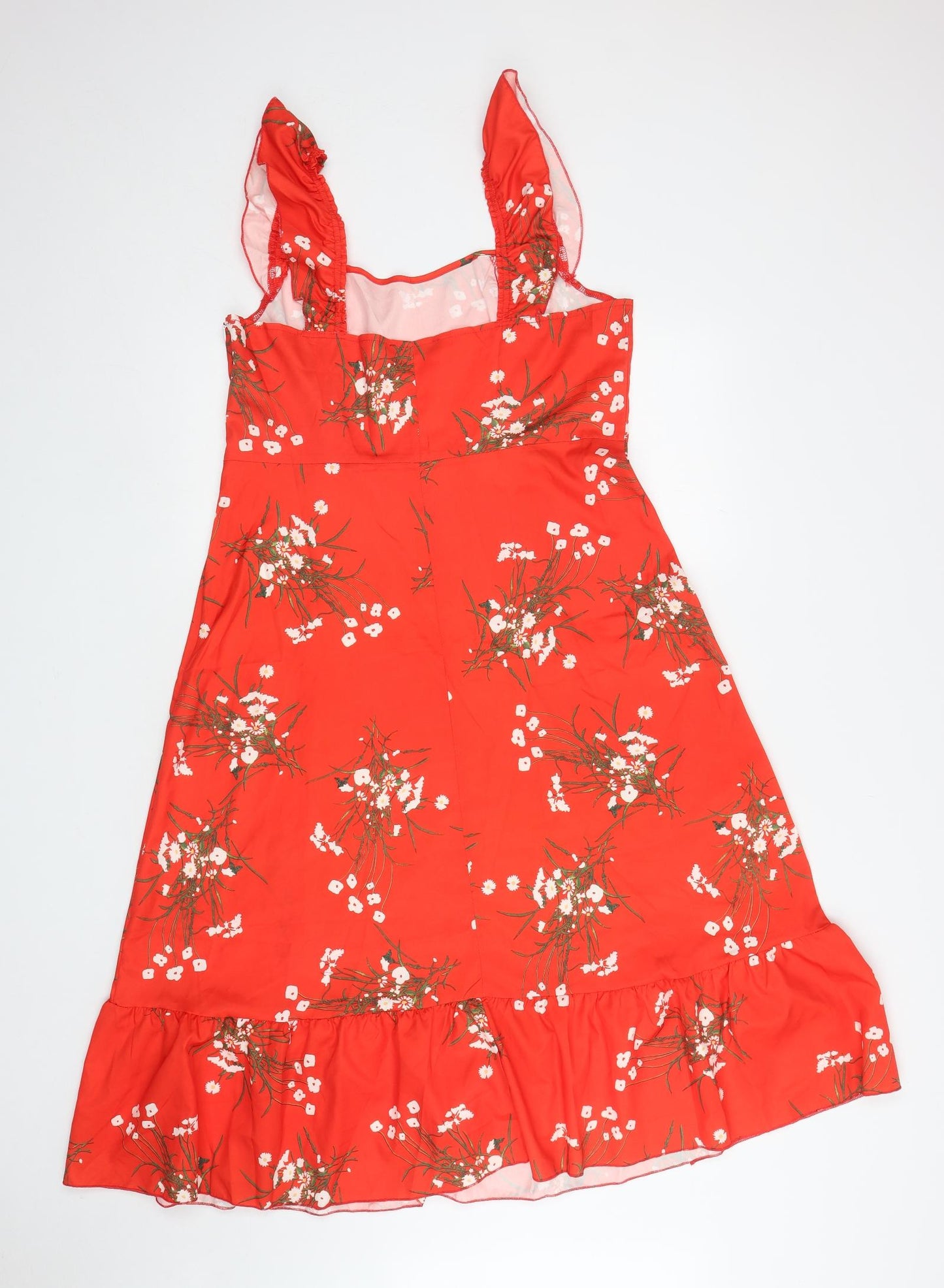 SheIn Womens Red Floral Polyester Tank Dress Size L Square Neck Zip