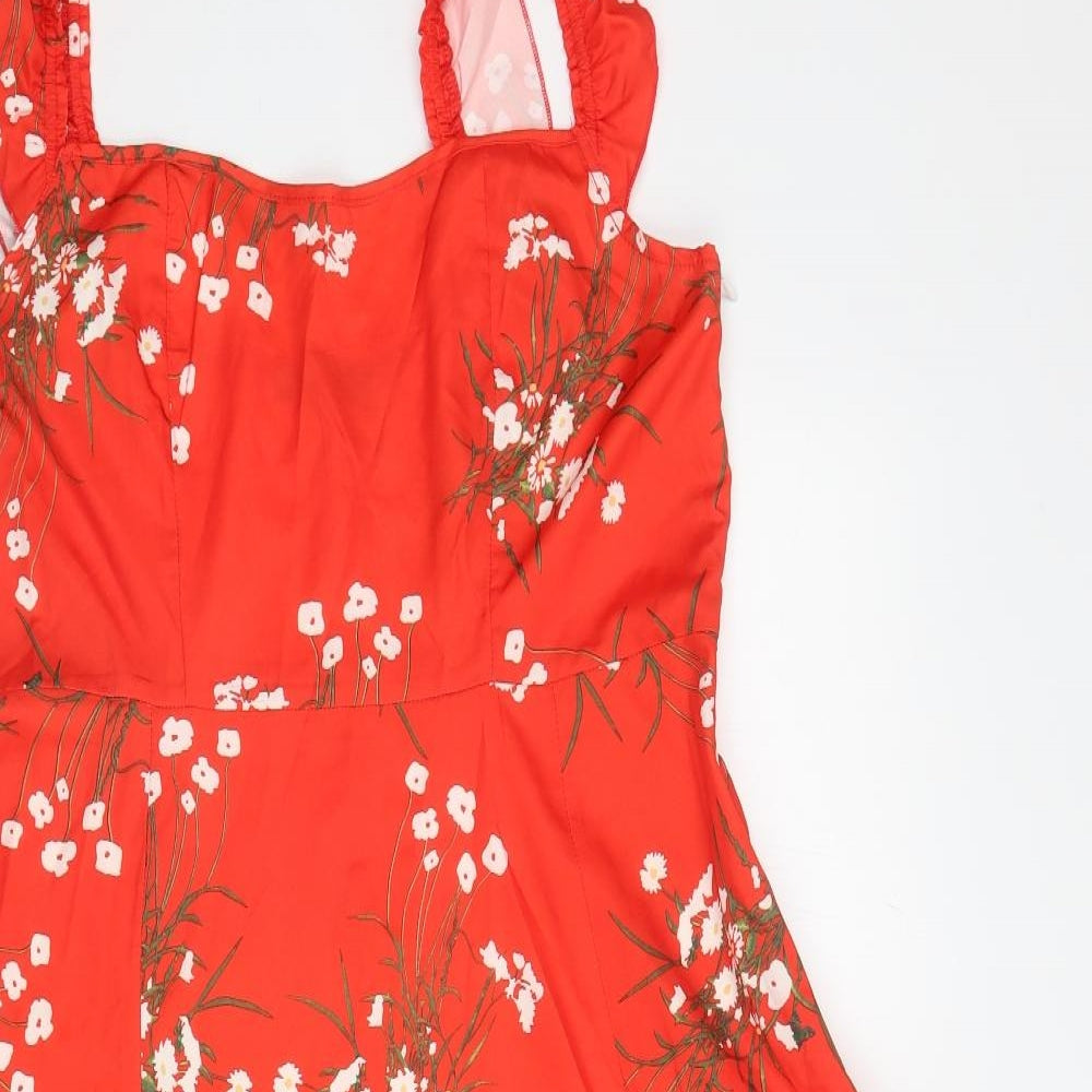 SheIn Womens Red Floral Polyester Tank Dress Size L Square Neck Zip