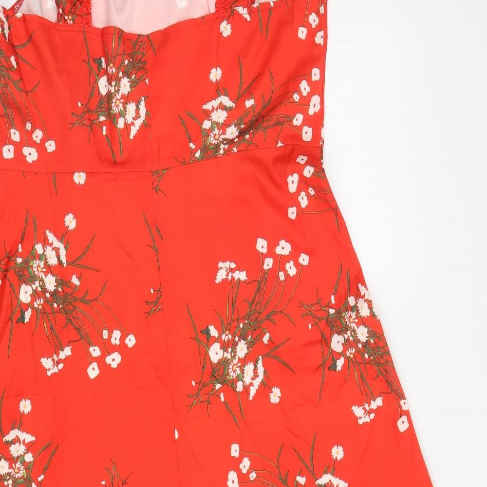 SheIn Womens Red Floral Polyester Tank Dress Size L Square Neck Zip