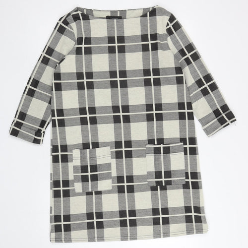 Atmosphere Womens Black Plaid Polyester A-Line Size 14 Boat Neck Pullover