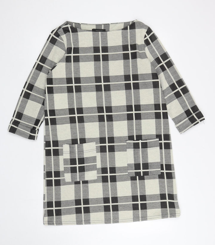 Atmosphere Womens Black Plaid Polyester A-Line Size 14 Boat Neck Pullover