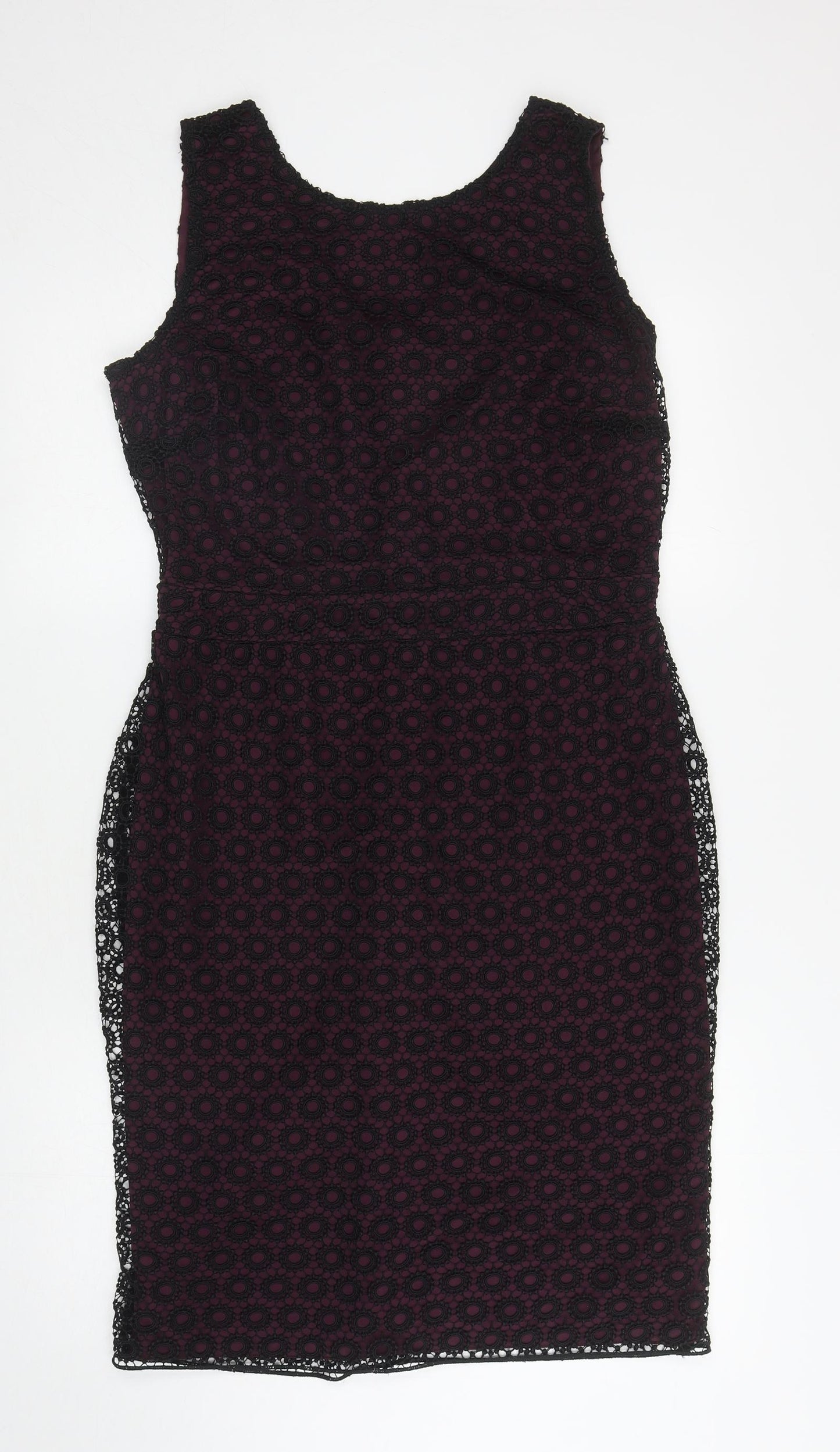 F&F Womens Black Geometric Polyester Pencil Dress Size 14 Scoop Neck Zip