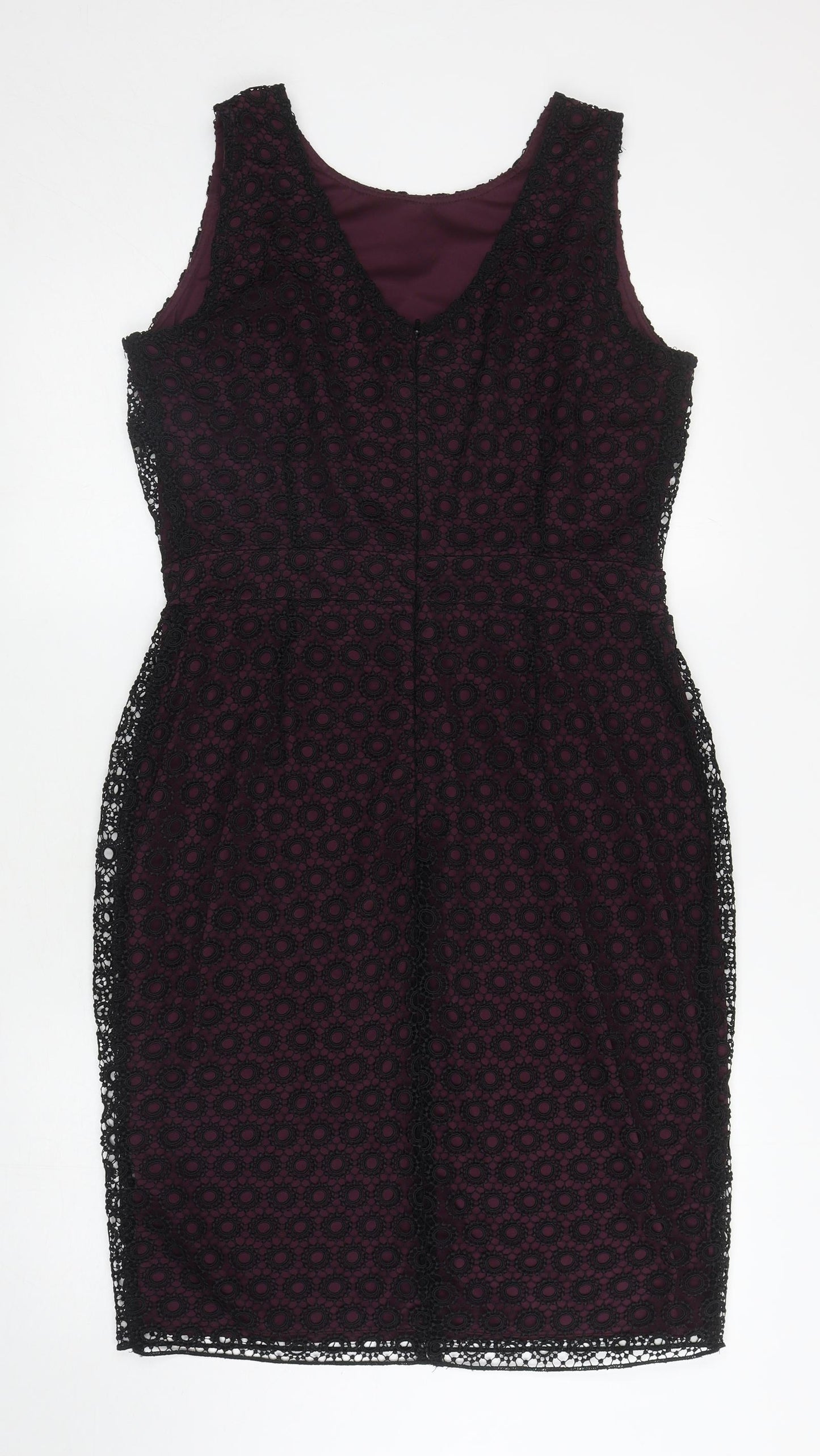 F&F Womens Black Geometric Polyester Pencil Dress Size 14 Scoop Neck Zip