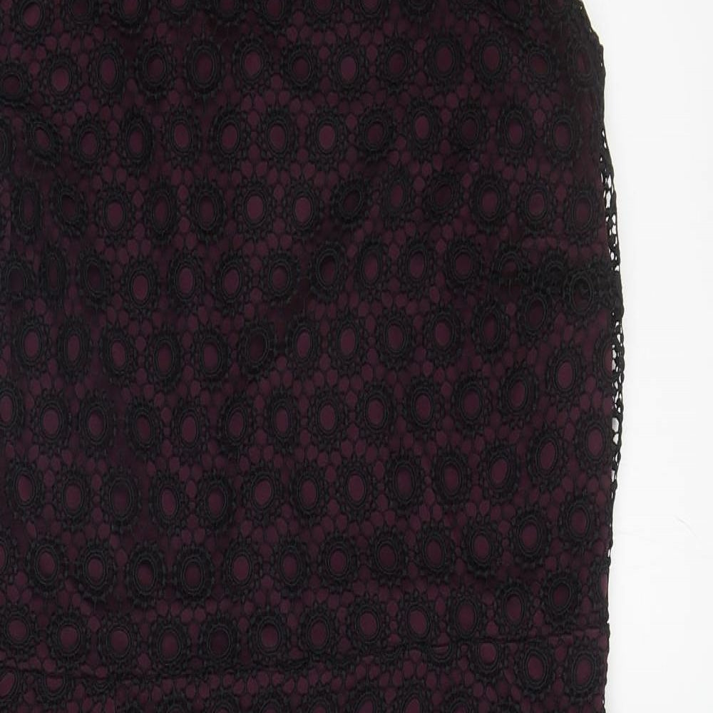 F&F Womens Black Geometric Polyester Pencil Dress Size 14 Scoop Neck Zip