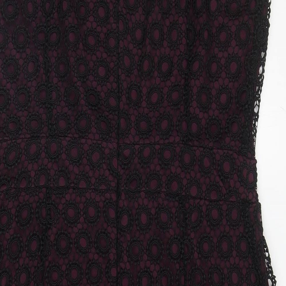 F&F Womens Black Geometric Polyester Pencil Dress Size 14 Scoop Neck Zip