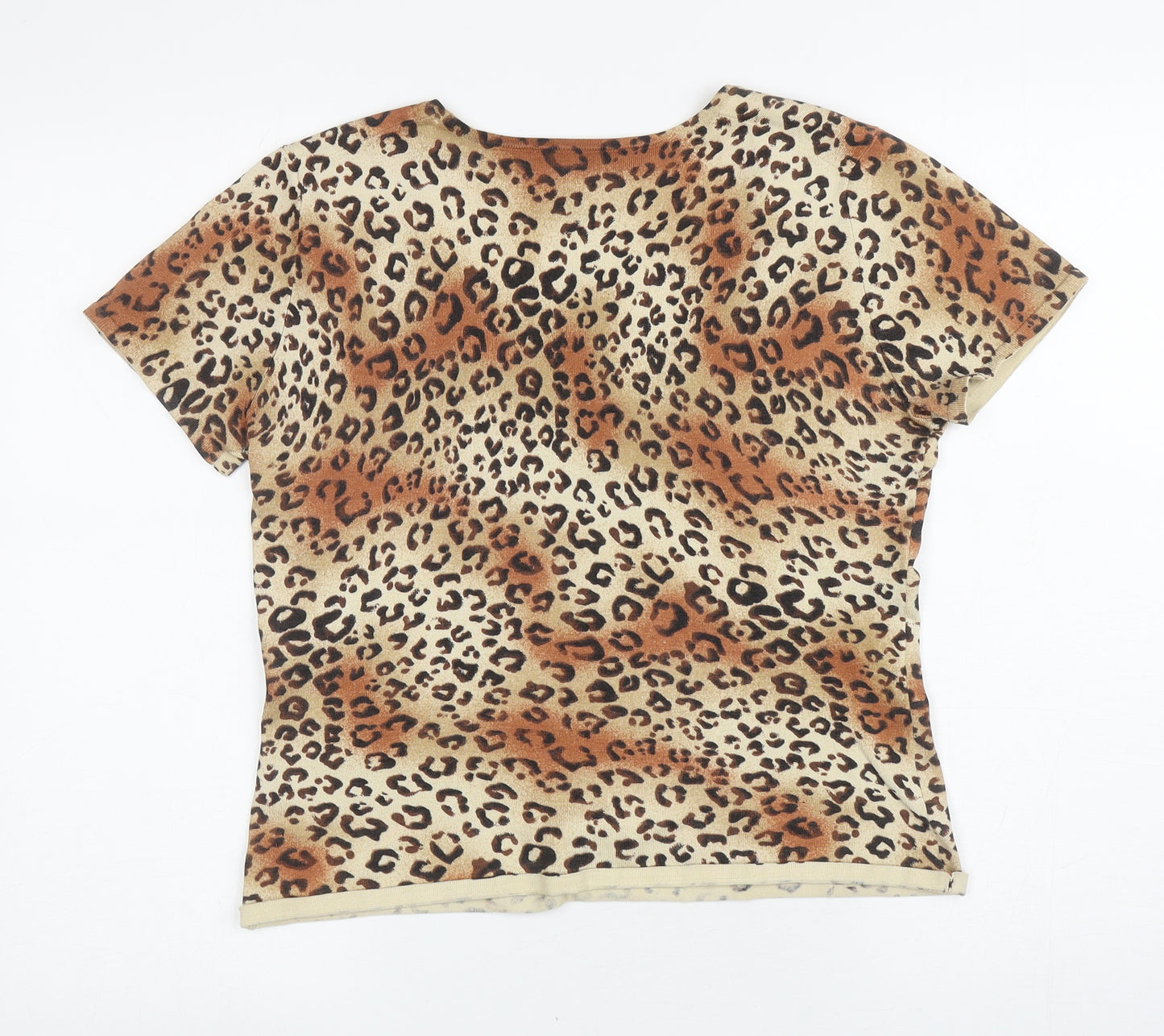 Cable & Gauge Womens Brown Animal Print Silk Basic T-Shirt Size M Square Neck - Leopard Print