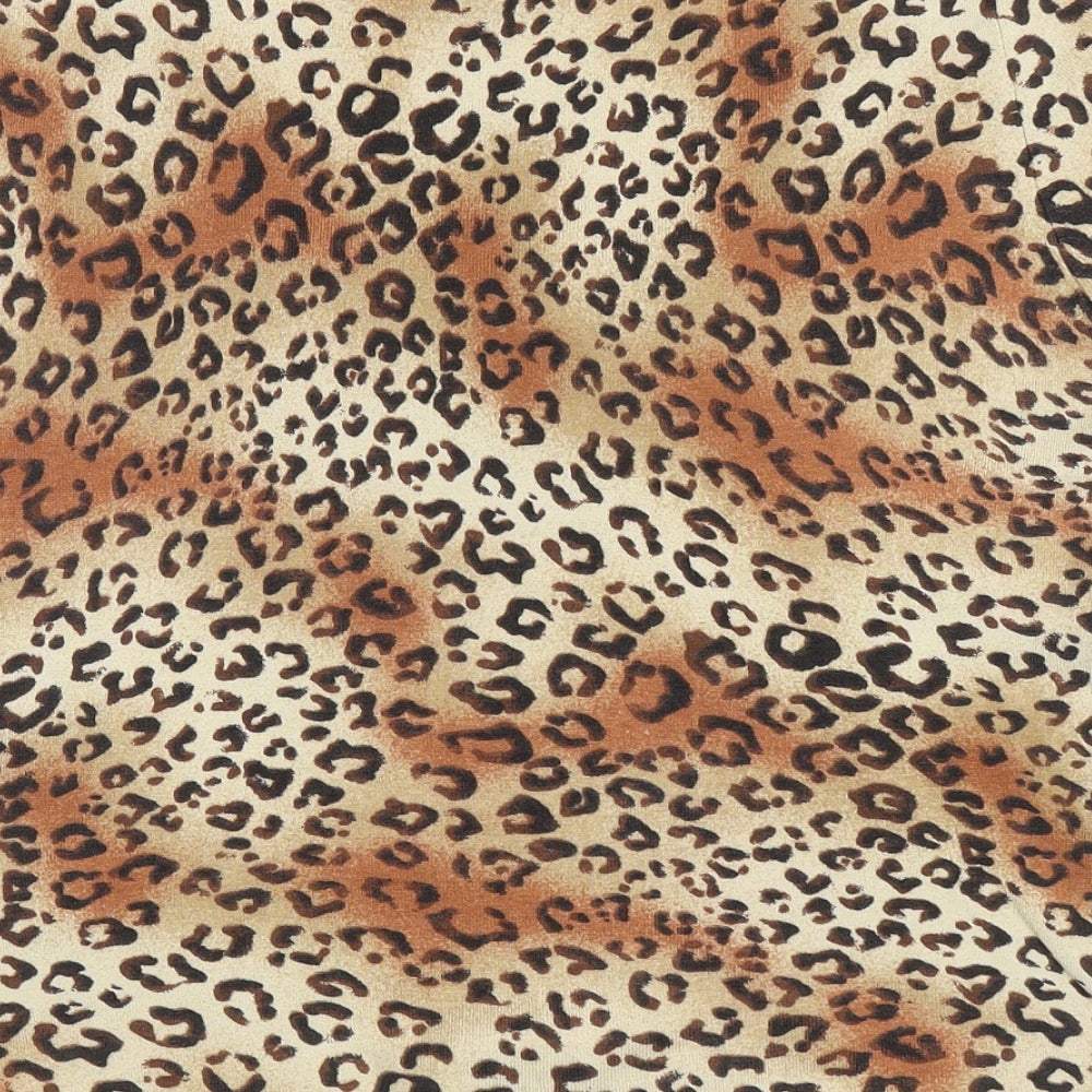 Cable & Gauge Womens Brown Animal Print Silk Basic T-Shirt Size M Square Neck - Leopard Print