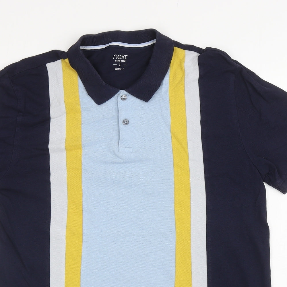NEXT Mens Multicoloured Colourblock Cotton Polo Size L Collared Button