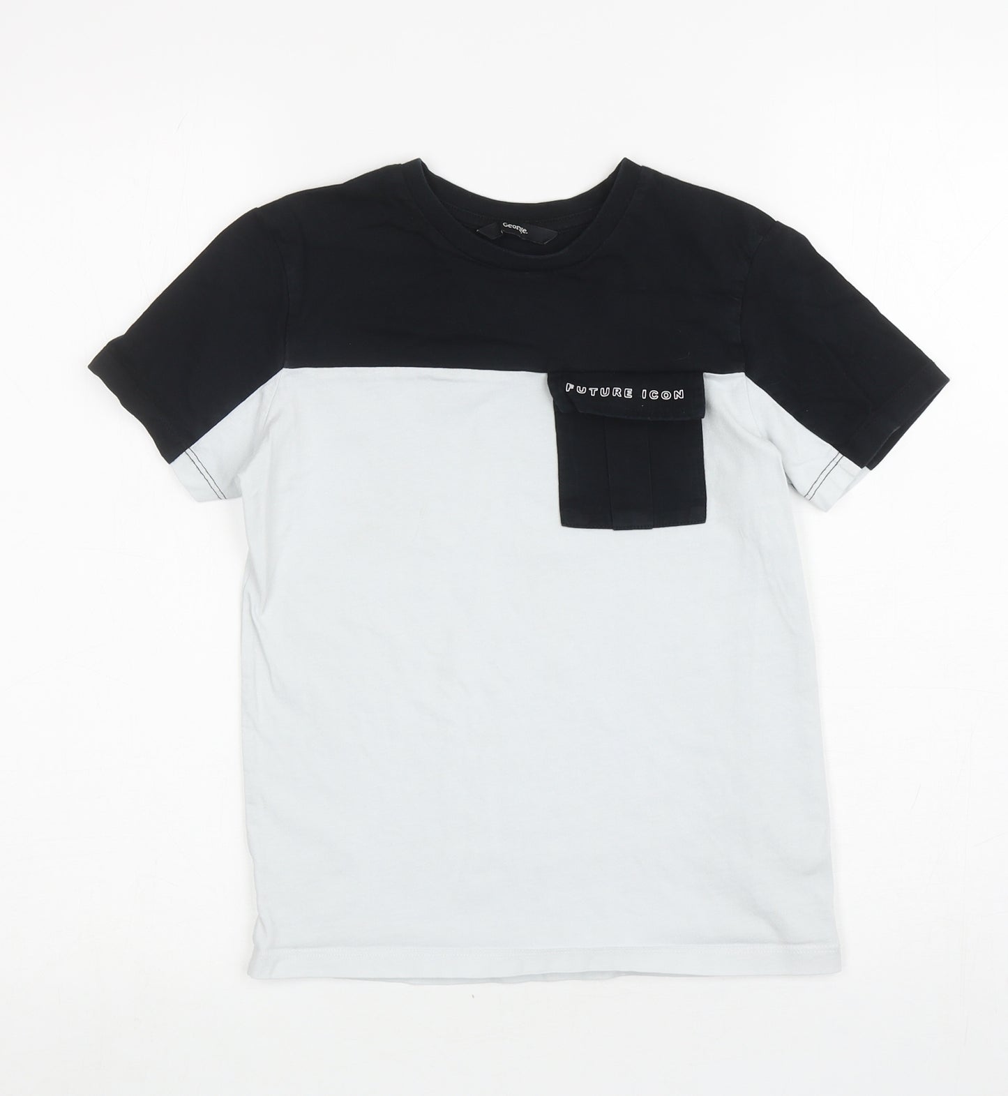 George Boys Black Colourblock Cotton Ringer T-Shirt Size 9-10 Years Round Neck Pullover - Future Icon