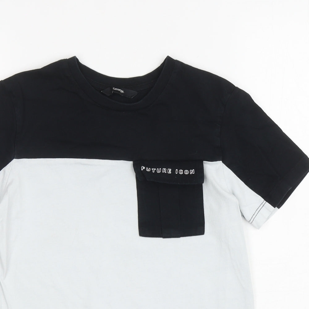 George Boys Black Colourblock Cotton Ringer T-Shirt Size 9-10 Years Round Neck Pullover - Future Icon