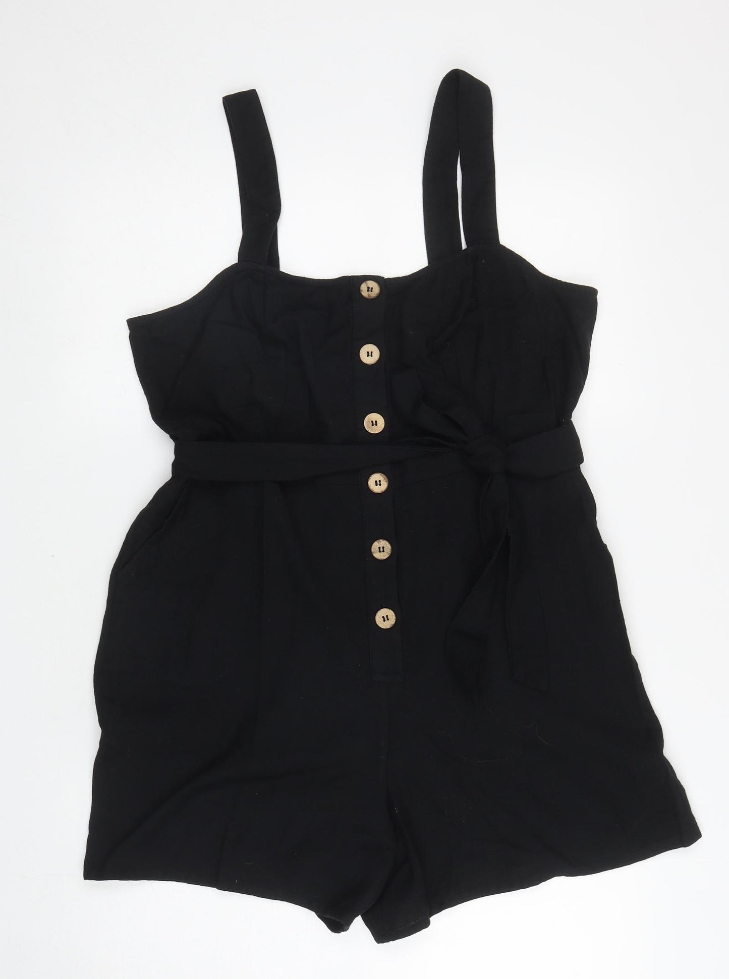 New Look Womens Black Cotton Playsuit One-Piece Size 12 L4 in Button