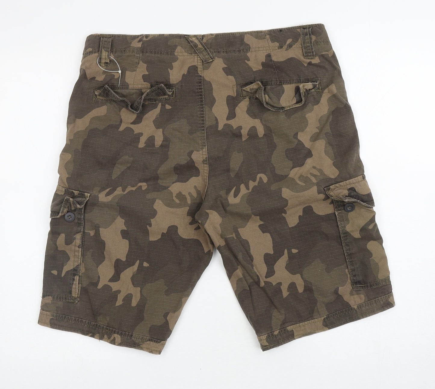 Denim Co Mens Green Camouflage Cotton Cargo Shorts Size 34 in L10 in Regular Button