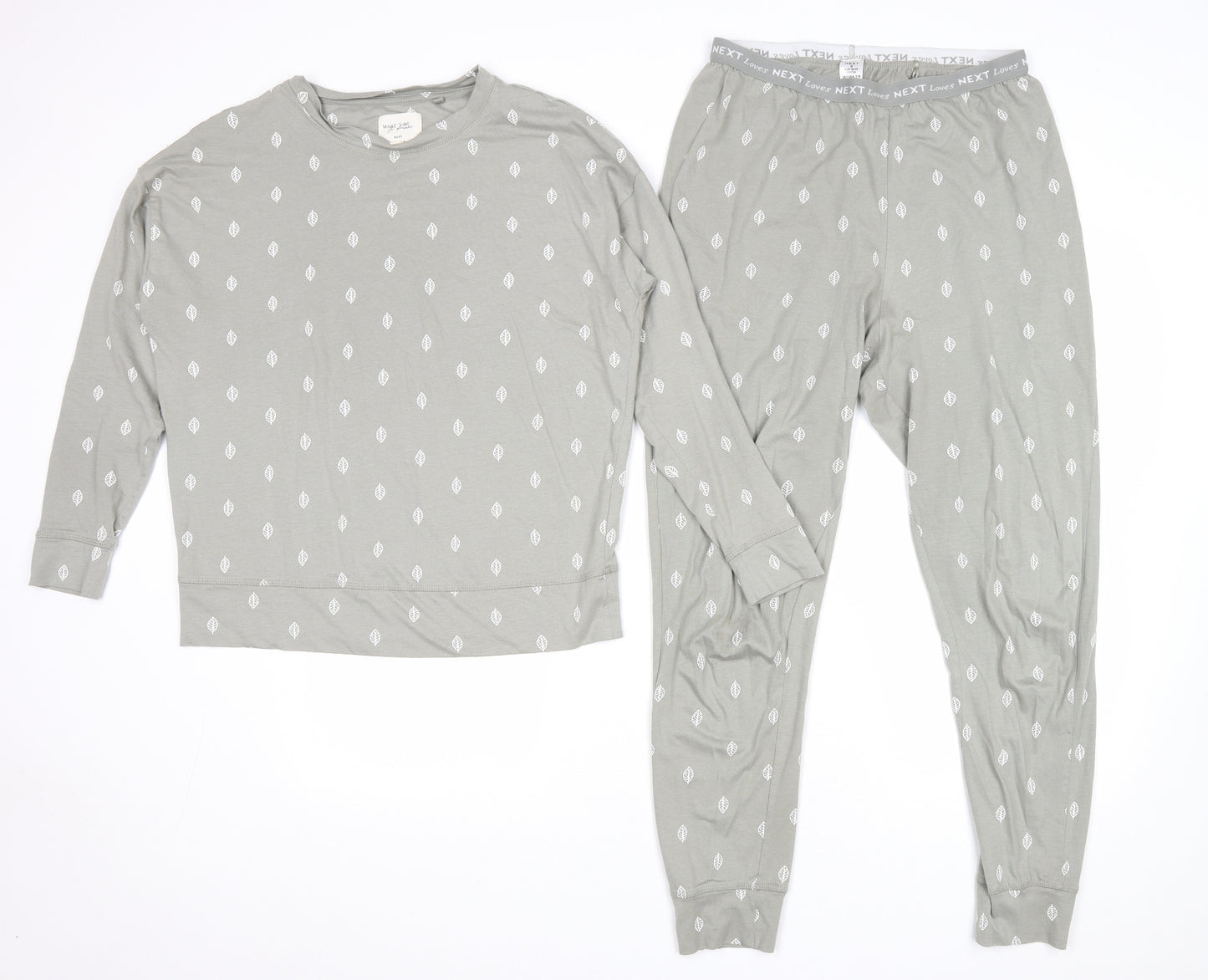 NEXT Womens Green Floral Cotton Capri Pyjama Set Size S Drawstring - Leaf Pattern