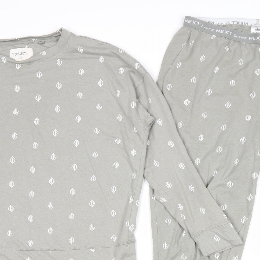 NEXT Womens Green Floral Cotton Capri Pyjama Set Size S Drawstring - Leaf Pattern