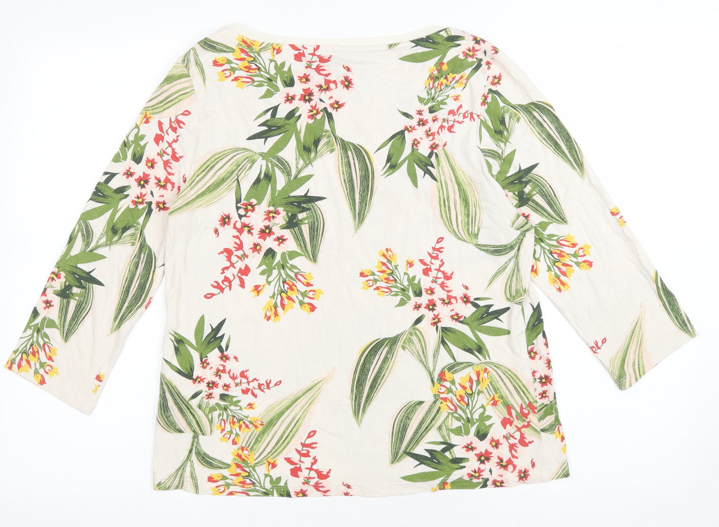 Marks and Spencer Womens Ivory Floral Polyester Basic T-Shirt Size 12 Boat Neck