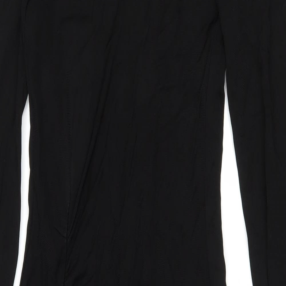 Zara Womens Black Viscose Bodycon Size L High Neck Zip