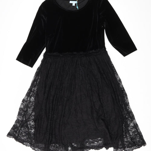 Fever Womens Black Polyester Fit & Flare Size 16 Scoop Neck Zip - Lace skirt