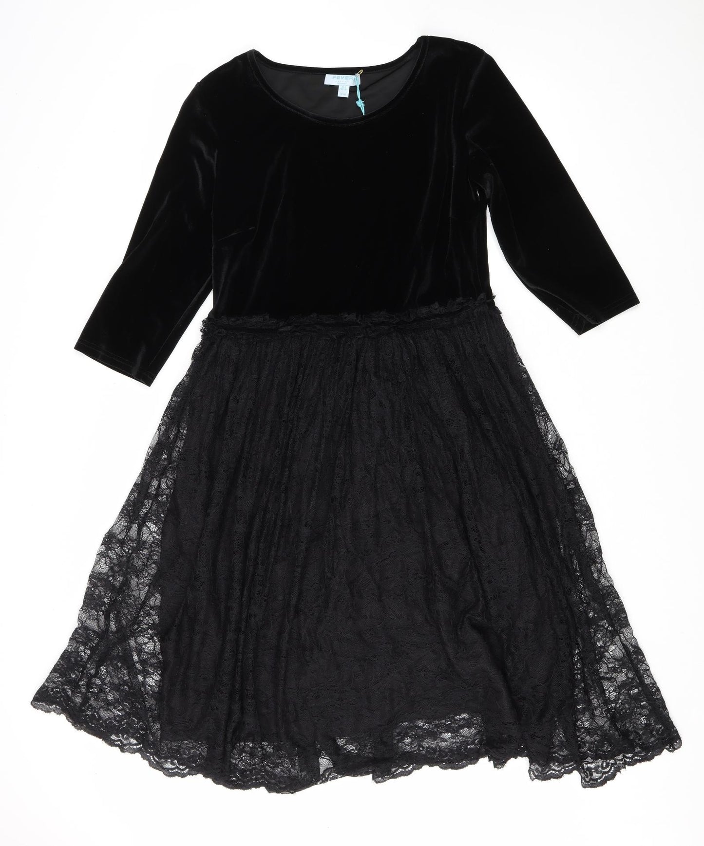 Fever Womens Black Polyester Fit & Flare Size 16 Scoop Neck Zip - Lace skirt