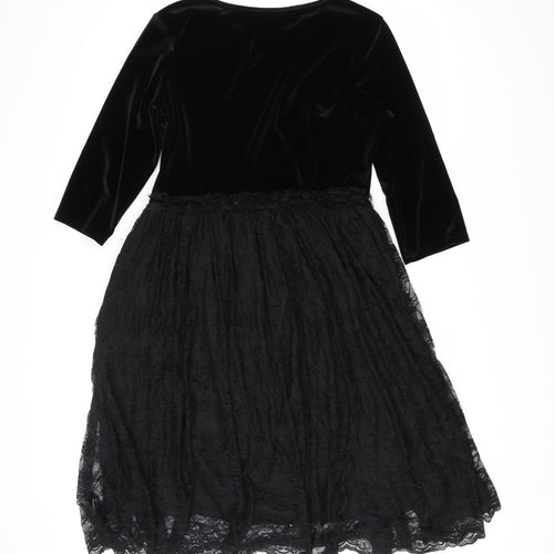 Fever Womens Black Polyester Fit & Flare Size 16 Scoop Neck Zip - Lace skirt